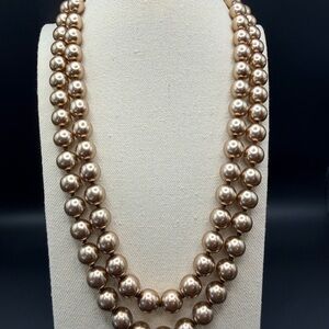 Long Champagne Glass Faux Pearl Necklace 48” Hand Knotted Opera Length Statement